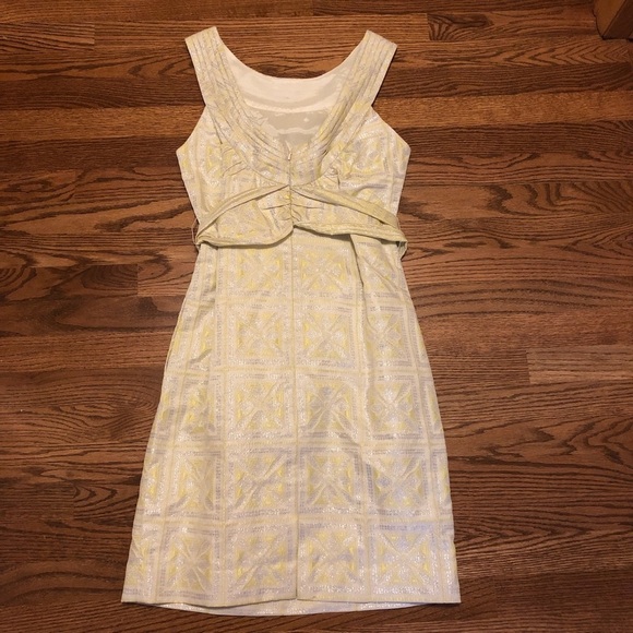 NWT! Eccoici Yellow Jacquard Sheath Dress w Waist Tie Retro Mod Party Dress - 6 - Picture 5 of 11